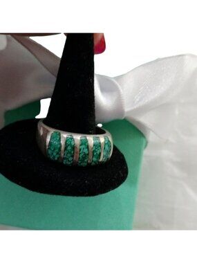 Men's Silver Ring w/ Inlayed Crushed Stone, Size 11.5